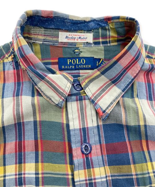POLO RALPH LAUREN（ポロ・ラルフローレン）POLO RALPH LAUREN (ポロ・ラルフローレン) リペア加工パッチワークチェックシャツ ネイビー サイズ:Lの古着・服飾アイテム