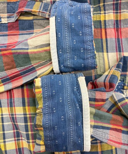 POLO RALPH LAUREN（ポロ・ラルフローレン）POLO RALPH LAUREN (ポロ・ラルフローレン) リペア加工パッチワークチェックシャツ ネイビー サイズ:Lの古着・服飾アイテム