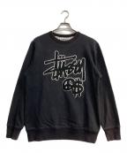 stussyステューシー）の古着「ワッペンクルーネックスウェット」｜ブラック