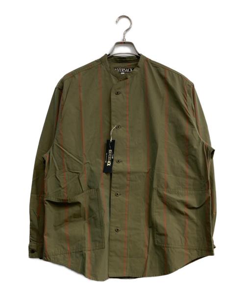 HAVERSACK（ハバーサック）HAVERSACK (ハバーサック) ストライプバンドカラーシャツ グリーン×レッド サイズ:Mの古着・服飾アイテム
