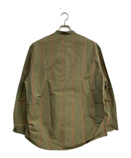 HAVERSACK（ハバーサック）HAVERSACK (ハバーサック) ストライプバンドカラーシャツ グリーン×レッド サイズ:Mの古着・服飾アイテム