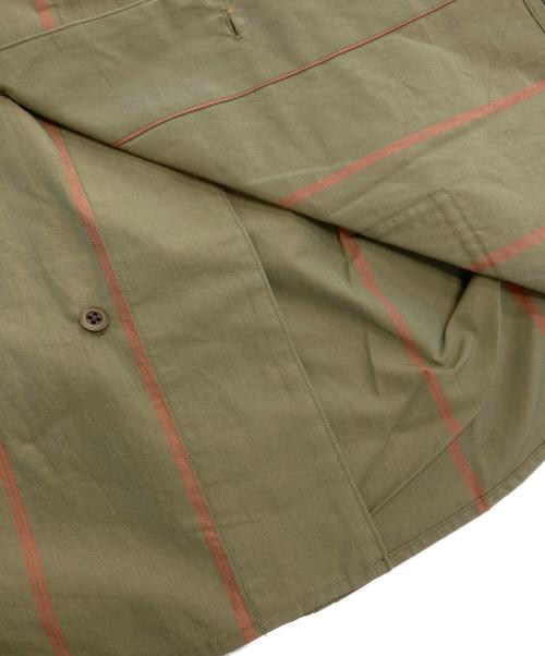 HAVERSACK（ハバーサック）HAVERSACK (ハバーサック) ストライプバンドカラーシャツ グリーン×レッド サイズ:Mの古着・服飾アイテム