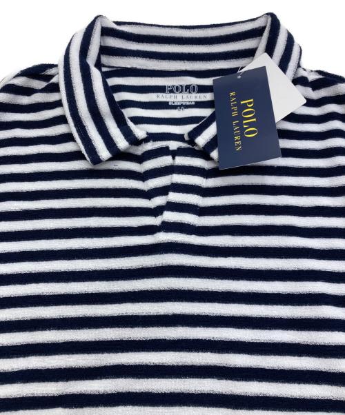 POLO RALPH LAUREN（ポロ・ラルフローレン）POLO RALPH LAUREN (ポロ・ラルフローレン) テリークロス ジョニーカラーポロシャツ ネイビー×ホワイト サイズ:LL 未使用品の古着・服飾アイテム