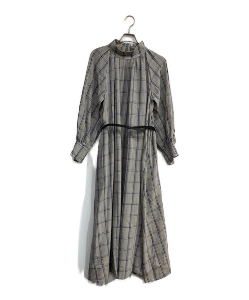 ebure（エブール）EBURE (エブール) クリアチェックハイネックワンピース グレー サイズ:38の古着・服飾アイテム