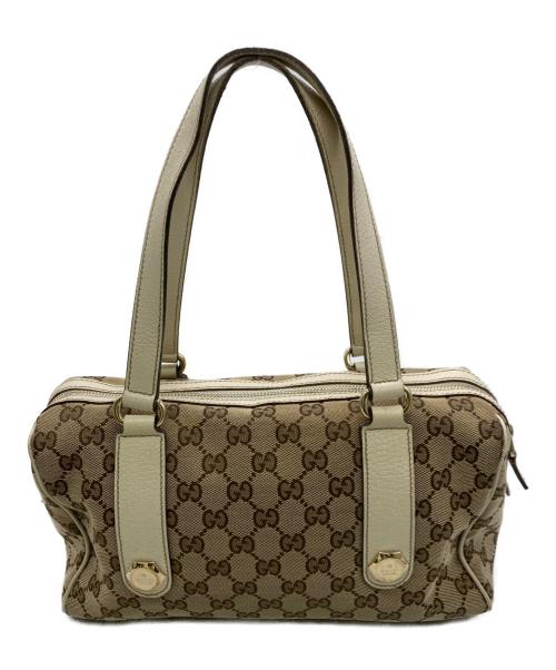 GUCCI（グッチ）GUCCI (グッチ) GGキャンバスミニボストンバッグ ベージュ×アイボリーの古着・服飾アイテム
