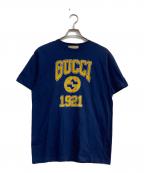 GUCCIグッチ）の古着「ロゴプリントクルーネック半袖Tシャツ」｜ネイビー