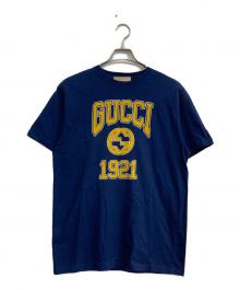 GUCCI（グッチ）の古着「ロゴプリントクルーネック半袖Tシャツ」｜ネイビー