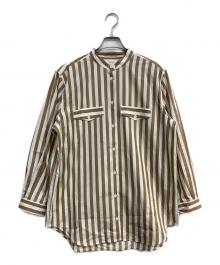 frame（フレイム）の古着「バンドカラーストライプシャツ/Femme Pocket Shirt」｜ベージュ×ホワイト