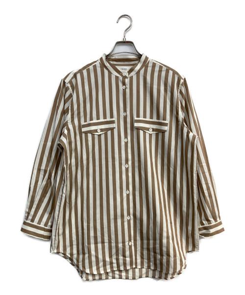 frame（フレイム）frame (フレイム) バンドカラーストライプシャツ/Femme Pocket Shirt ベージュ×ホワイト サイズ:Mの古着・服飾アイテム
