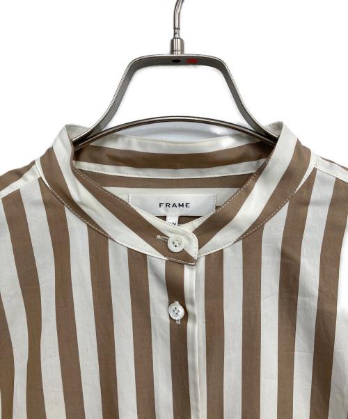 frame（フレイム）frame (フレイム) バンドカラーストライプシャツ/Femme Pocket Shirt ベージュ×ホワイト サイズ:Mの古着・服飾アイテム