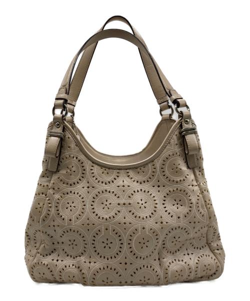 COACH（コーチ）COACH (コーチ) マディソンマギーパンチングフラワートートバッグ ベージュの古着・服飾アイテム