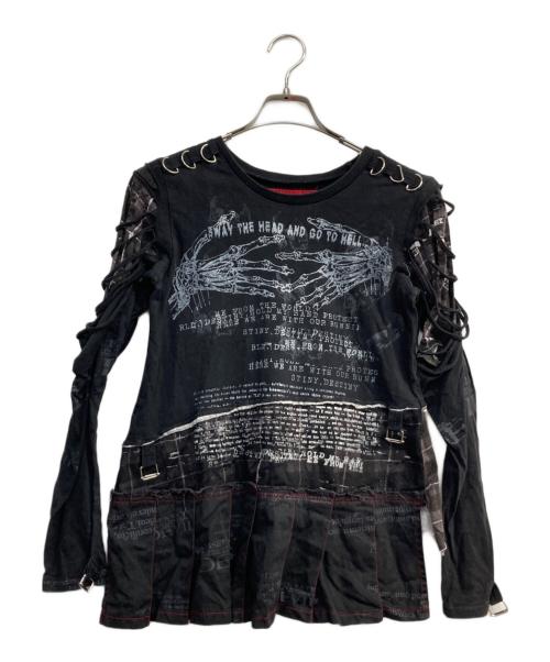 h.ANARCHY（エイチアナーキ）h.ANARCHY (エイチアナーキ) ダメージプリーツカットソー ブラック サイズ:Ｆｒｅｅの古着・服飾アイテム