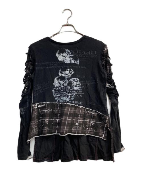 h.ANARCHY（エイチアナーキ）h.ANARCHY (エイチアナーキ) ダメージプリーツカットソー ブラック サイズ:Ｆｒｅｅの古着・服飾アイテム