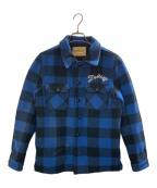 MARBLESマーブルズ）の古着「BUFFALO CHECK BOA JACKET」｜ブルー×ブラック