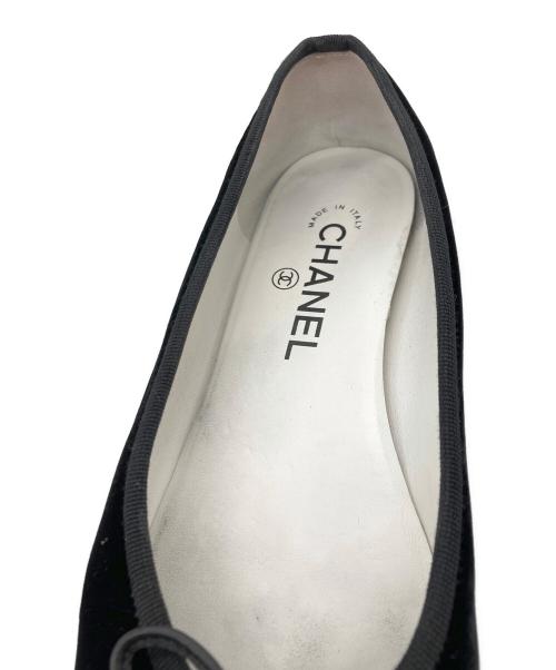 CHANEL（シャネル）CHANEL (シャネル) ココマークベロアリボンバレエシューズ ブラック サイズ:38Cの古着・服飾アイテム