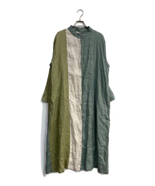 08MAB（ゼロハチマブ）08MAB (ゼロハチマブ) リネンワンピース ブルー×ベージュ サイズ:Freeの古着・服飾アイテム