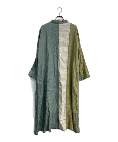 08MAB（ゼロハチマブ）08MAB (ゼロハチマブ) リネンワンピース ブルー×ベージュ サイズ:Freeの古着・服飾アイテム
