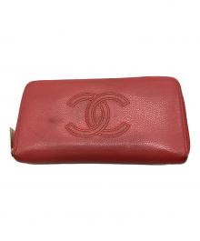 CHANEL（シャネル）の古着「キャビアスキンココマークラウンドファスナー長財布」｜ピンク