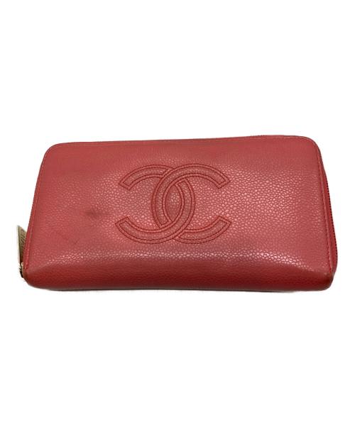 CHANEL（シャネル）CHANEL (シャネル) キャビアスキンココマークラウンドファスナー長財布 ピンクの古着・服飾アイテム