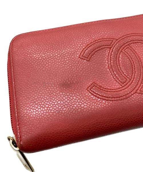 CHANEL（シャネル）CHANEL (シャネル) キャビアスキンココマークラウンドファスナー長財布 ピンクの古着・服飾アイテム