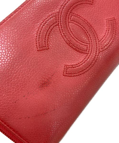 CHANEL（シャネル）CHANEL (シャネル) キャビアスキンココマークラウンドファスナー長財布 ピンクの古着・服飾アイテム