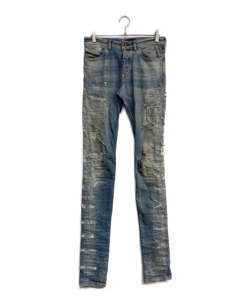 DIESEL Black Gold（ディーゼル ブラック ゴールド）DIESEL BLACK GOLD (ディーゼル ブラック ゴールド) ダメージ加工デニムパンツ ブルー サイズ:28の古着・服飾アイテム