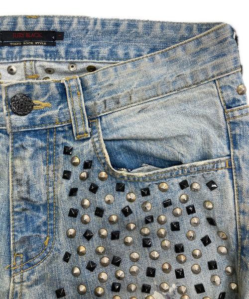 JURY BLACK（ジュリー ブラック）JURY BLACK (ジュリー ブラック) USED加工スタッズデニムパンツ ブルー サイズ:1の古着・服飾アイテム