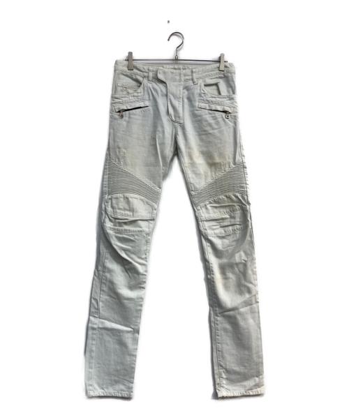 BALMAIN（バルマン）BALMAIN (バルマン) ダメージ加工蛇腹バイカーデニム ライトブルー サイズ:30の古着・服飾アイテム