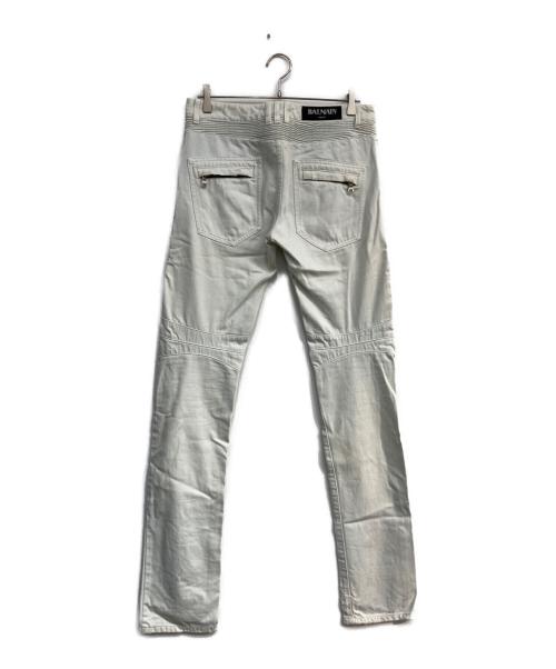 BALMAIN（バルマン）BALMAIN (バルマン) ダメージ加工蛇腹バイカーデニム ライトブルー サイズ:30の古着・服飾アイテム