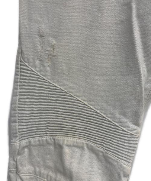 BALMAIN（バルマン）BALMAIN (バルマン) ダメージ加工蛇腹バイカーデニム ライトブルー サイズ:30の古着・服飾アイテム