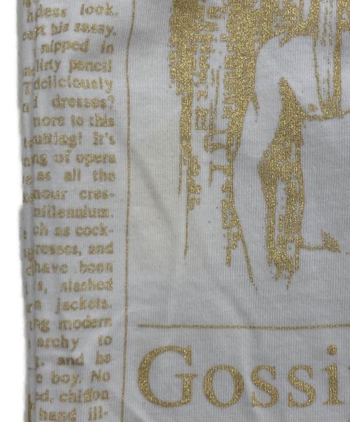 JOHN GALLIANO（ジョンガリアーノ）JOHN GALLIANO (ジョンガリアーノ) ニュースペーパー柄 半袖Tシャツ ホワイト×ゴールド サイズ:XXSの古着・服飾アイテム