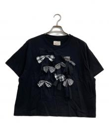 TORI-TO×BEAMS BOY（トリト×ビームスボーイ）の古着「別注リボンアップリケTシャツ」｜ブラック