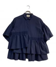UNITED ARROWS TOKYO（ユナイテッドアローズトウキョウ）の古着「イレギュラー シャーリング 六分袖 ブラウス」｜ネイビー