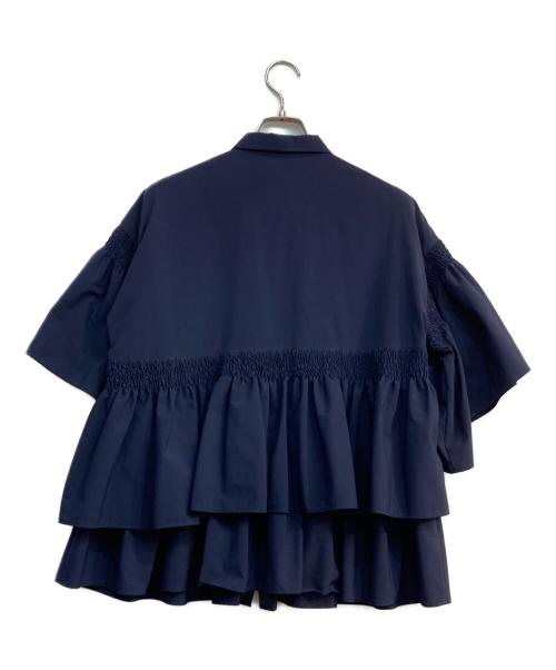 UNITED ARROWS TOKYO（ユナイテッドアローズトウキョウ）UNITED ARROWS TOKYO (ユナイテッドアローズトウキョウ) イレギュラー シャーリング 六分袖 ブラウス ネイビー サイズ:38の古着・服飾アイテム