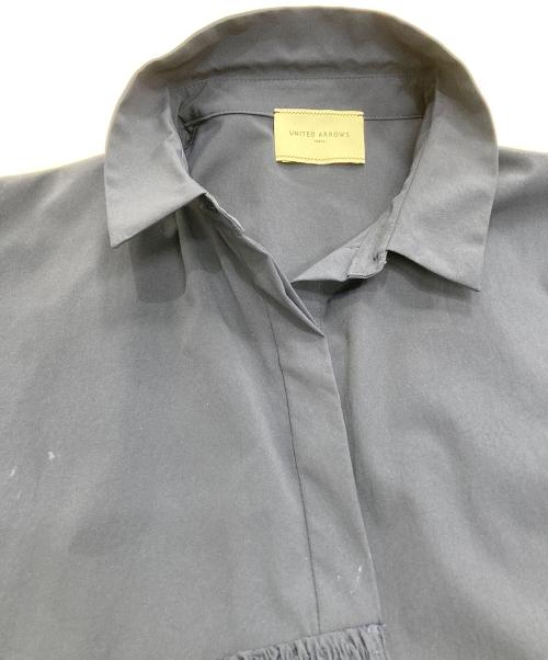UNITED ARROWS TOKYO（ユナイテッドアローズトウキョウ）UNITED ARROWS TOKYO (ユナイテッドアローズトウキョウ) イレギュラー シャーリング 六分袖 ブラウス ネイビー サイズ:38の古着・服飾アイテム