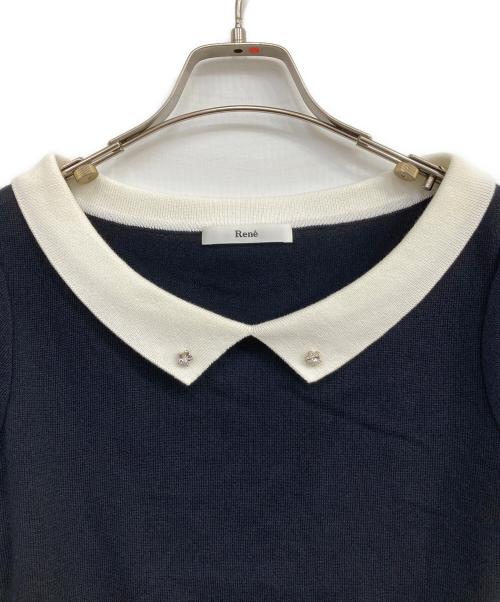 Rene（ルネ）Rene (ルネ) 襟付ニット ネイビー×ホワイト サイズ:34の古着・服飾アイテム
