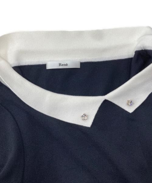 Rene（ルネ）Rene (ルネ) 襟付ニット ネイビー×ホワイト サイズ:34の古着・服飾アイテム