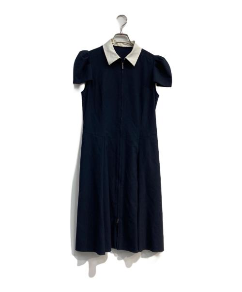FOXEY NEWYORK（フォクシーニューヨーク）FOXEY NEWYORK (フォクシーニューヨーク) ジップアップパフスリーブワンピース ネイビー サイズ:40の古着・服飾アイテム