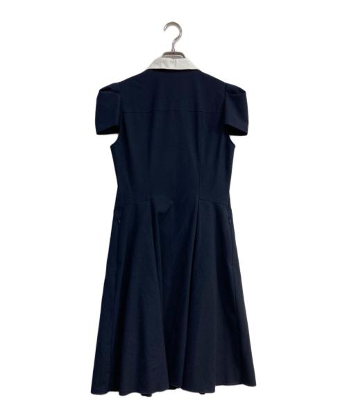 FOXEY NEWYORK（フォクシーニューヨーク）FOXEY NEWYORK (フォクシーニューヨーク) ジップアップパフスリーブワンピース ネイビー サイズ:40の古着・服飾アイテム