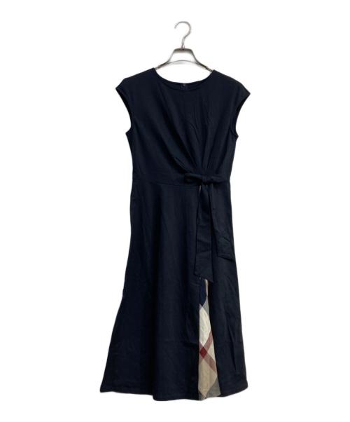 BLUE LABEL CRESTBRIDGE（ブルーレーベルクレストブリッジ）BLUE LABEL CRESTBRIDGE (ブルーレーベルクレストブリッジ) モックロディーシルケットワンピース ネイビー サイズ:36の古着・服飾アイテム