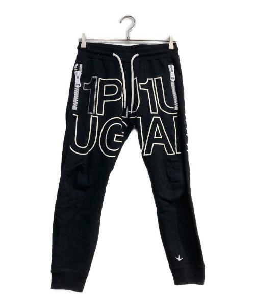 1PIU1UGUALE3 RELAX（ウノピゥウノウグァーレトレ リラックス）1piu1uguale3 relax (ウノピゥウノウグァーレトレ リラックス) ラインストーンプリントスウェットパンツ ブラック サイズ:JP Mの古着・服飾アイテム