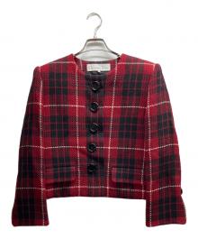 Christian Dior（クリスチャン ディオール）の古着「ノーカラーツイードジャケット」｜レッド×ブラック