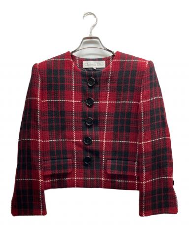 Miss Dior ノーカラージャケット M レッド ショート丈 中古・古着通販】Christian Dior (クリスチャン ディオール) ノー