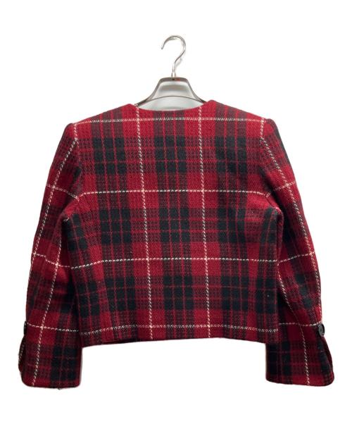 Christian Dior（クリスチャン ディオール）Christian Dior (クリスチャン ディオール) ノーカラーツイードジャケット レッド×ブラック サイズ:Mの古着・服飾アイテム
