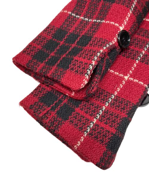 Christian Dior（クリスチャン ディオール）Christian Dior (クリスチャン ディオール) ノーカラーツイードジャケット レッド×ブラック サイズ:Mの古着・服飾アイテム