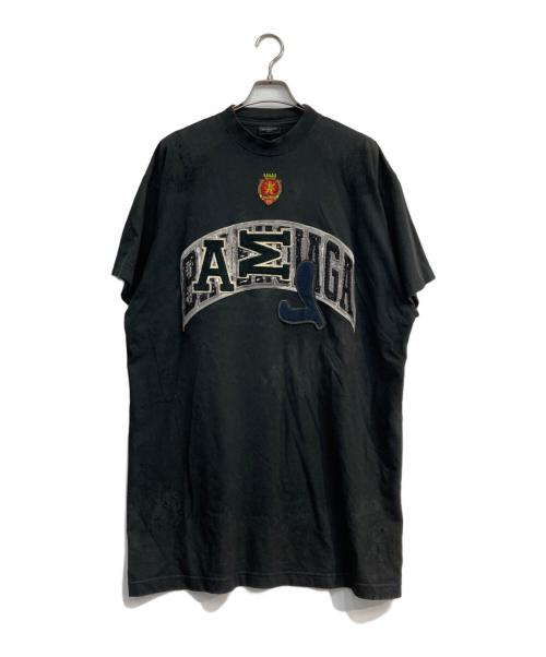 BALENCIAGA（バレンシアガ）BALENCIAGA (バレンシアガ) クラッシュダスト加工ワッペンTシャツ ブラック サイズ:1の古着・服飾アイテム