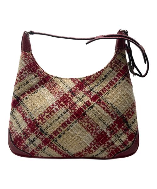 COACH（コーチ）COACH (コーチ) ツイードレザーコンビショルダーバッグ レッド×ベージュの古着・服飾アイテム