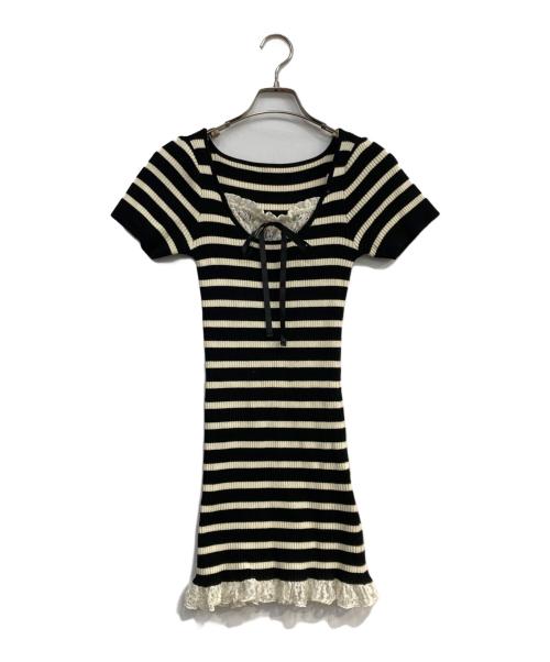amerge.（アメルジュ）amerge. (アメルジュ) レースボーダーリブワンピース ベージュ×ブラック サイズ:Ｍ 未使用品の古着・服飾アイテム