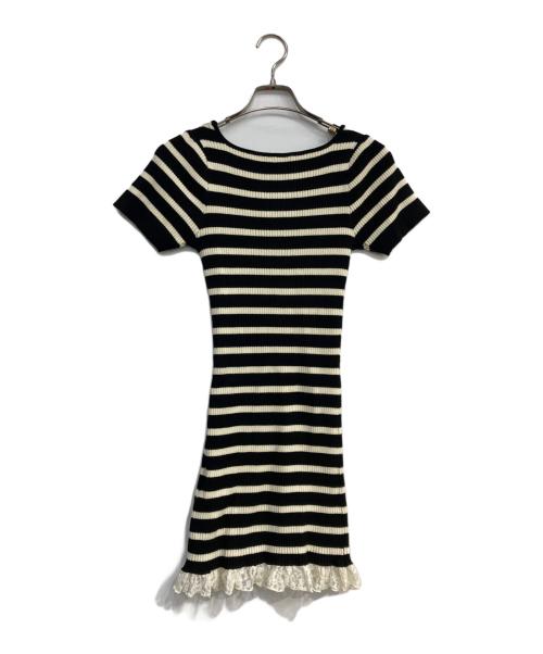 amerge.（アメルジュ）amerge. (アメルジュ) レースボーダーリブワンピース ベージュ×ブラック サイズ:Ｍ 未使用品の古着・服飾アイテム