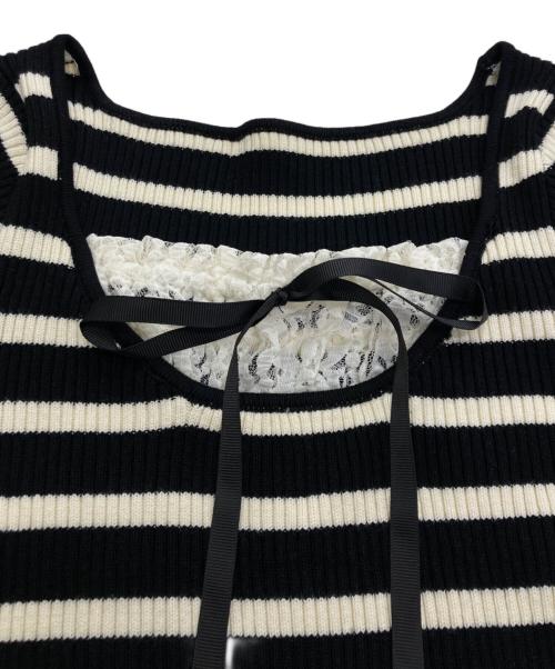 amerge.（アメルジュ）amerge. (アメルジュ) レースボーダーリブワンピース ベージュ×ブラック サイズ:Ｍ 未使用品の古着・服飾アイテム